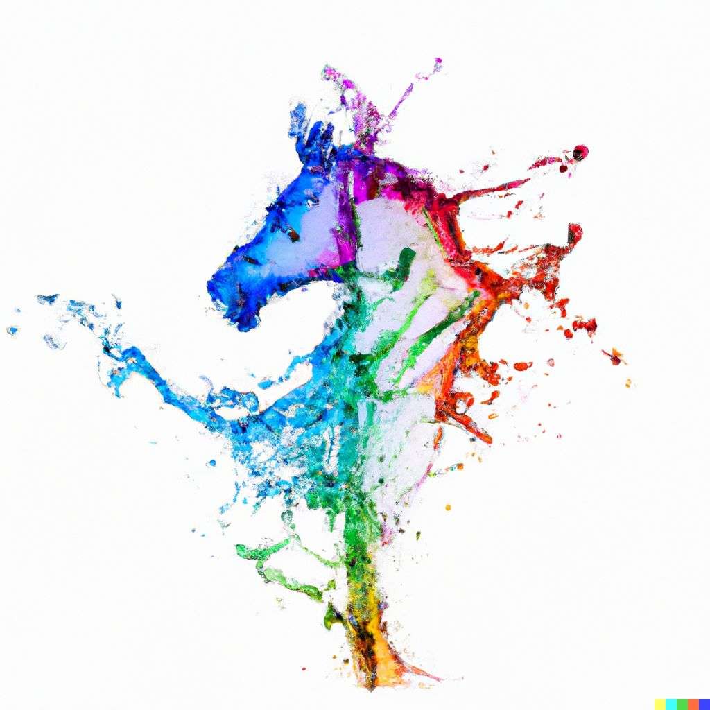 a horse made from multicolored water splashes